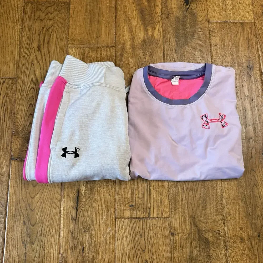 Under Armour Girls Sweatpants and Shirt Athletic Active Wear Youth Medium Pink - Picture 1 of 5